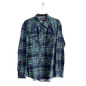 Panhandle Slim Rock & Roll Cowboy Mens Snap  Up Shirt Aztec Blue Green Size XL